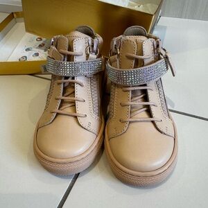 Giuseppe Zanotti Kids Tan Sneakers with Glittering Silver Strap